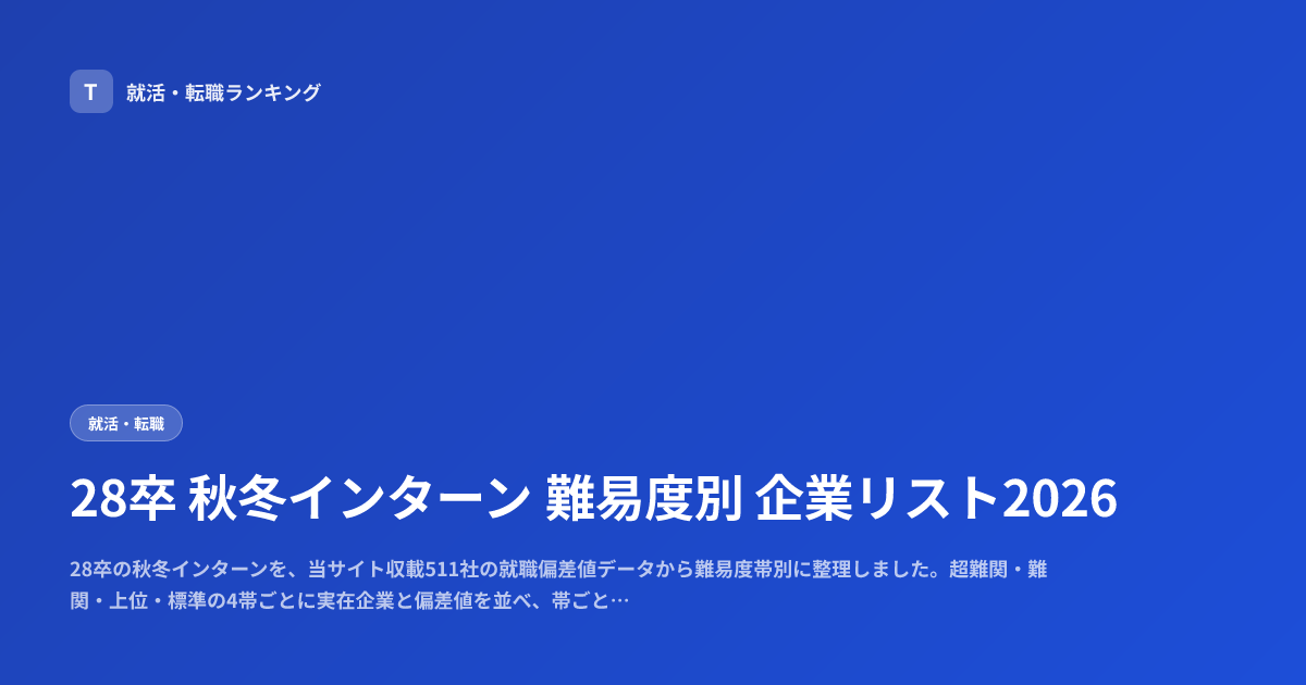 28卒 秋冬インターン 難易度別 企業リスト2026