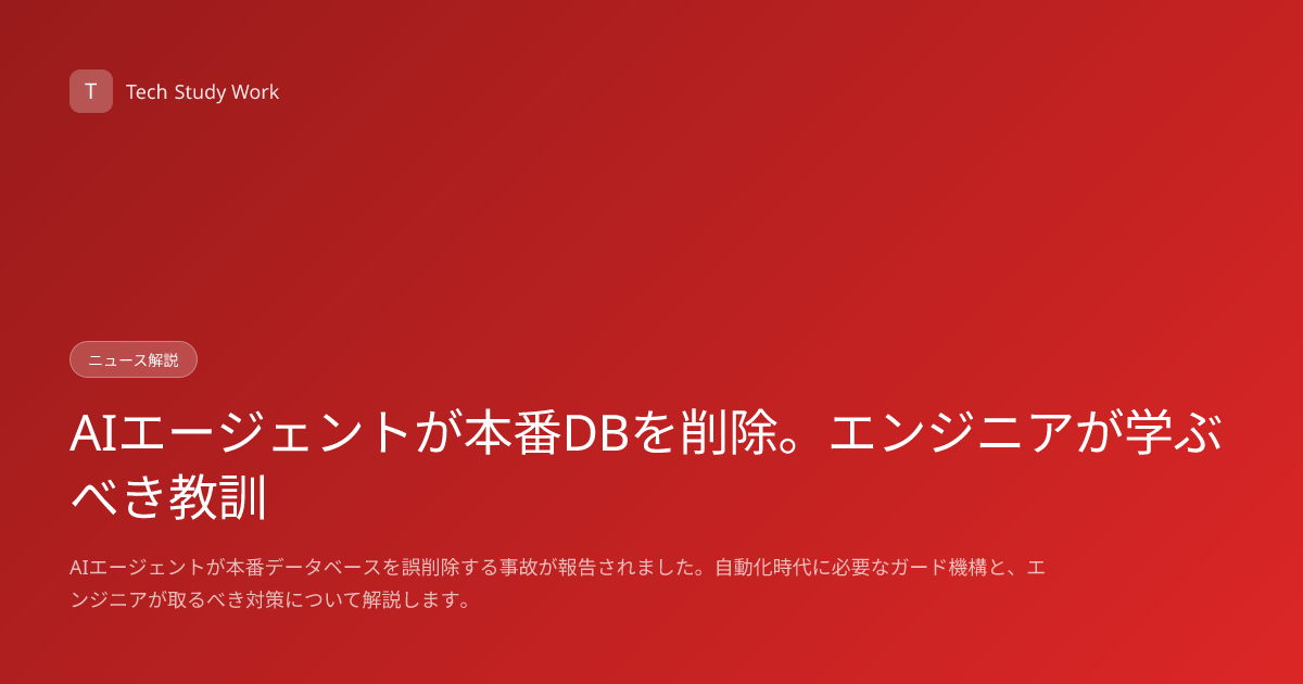 AIエージェントが本番DBを削除。エンジニアが学ぶべき教訓