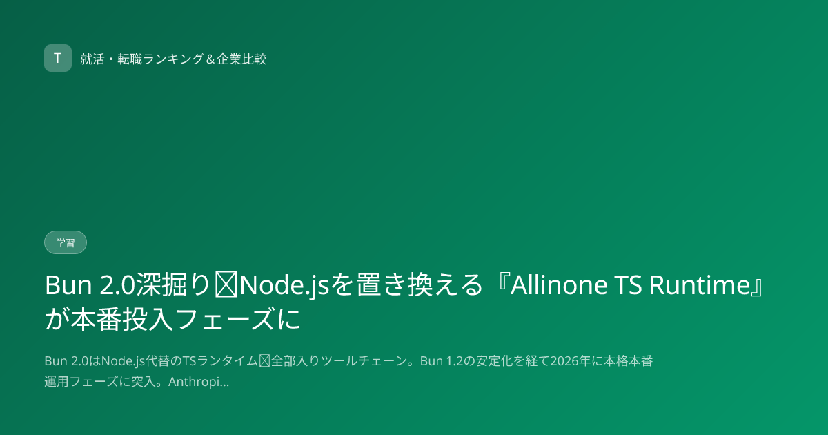 Bun 2.0深掘り｜Node.jsを置き換える『Allinone TS Runtime』が本番投入フェーズに