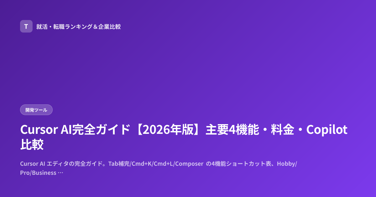 Cursor AI完全ガイド【2026年版】主要4機能・料金・Copilot比較