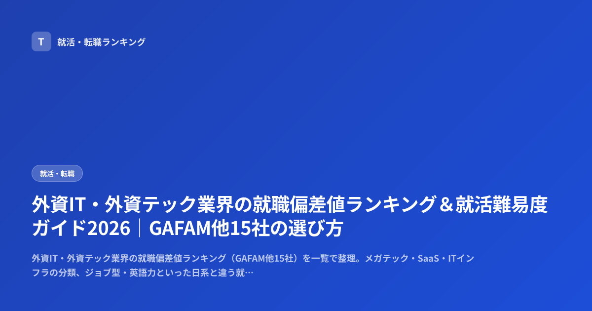 外資IT・外資テック業界の就職偏差値ランキング＆就活難易度ガイド2026｜GAFAM他15社の選び方