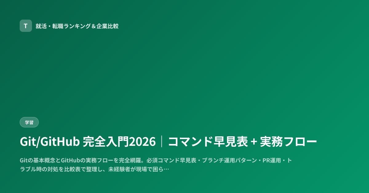 Git/GitHub 完全入門2026｜コマンド早見表 + 実務フロー