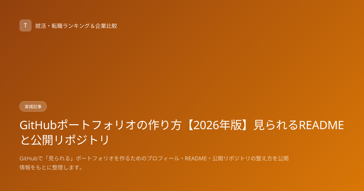 GitHubポートフォリオの作り方【2026年版】見られるREADMEと公開リポジトリ