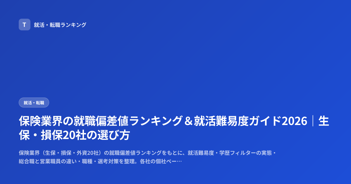 保険業界の就職偏差値ランキング＆就活難易度ガイド2026｜生保・損保20社の選び方