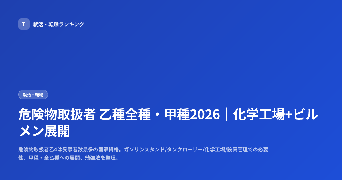 危険物取扱者 乙種全種・甲種2026｜化学工場+ビルメン展開