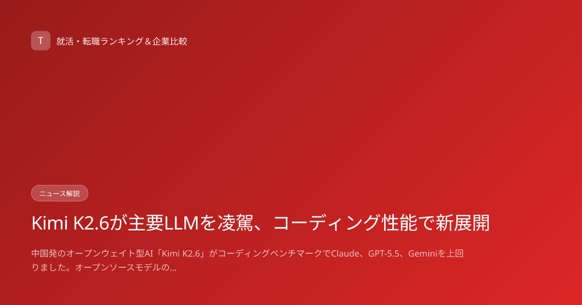 Kimi K2.6が主要LLMを凌駕、コーディング性能で新展開