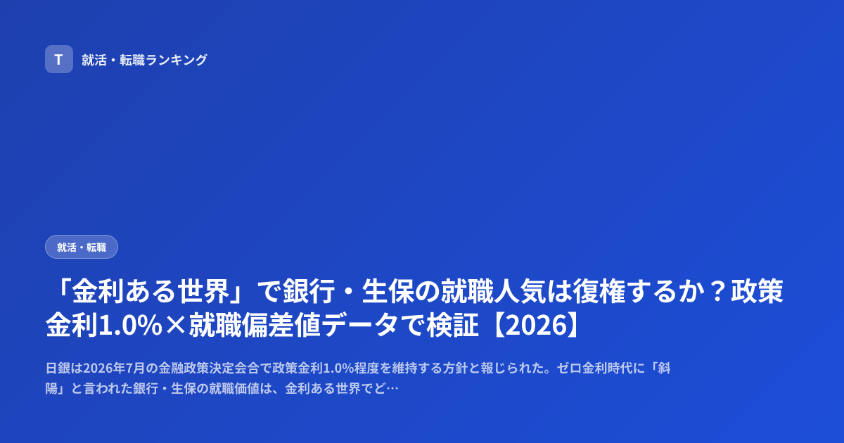 「金利ある世界」で銀行・生保の就職人気は復権するか？政策金利1.0%×就職偏差値データで検証【2026】