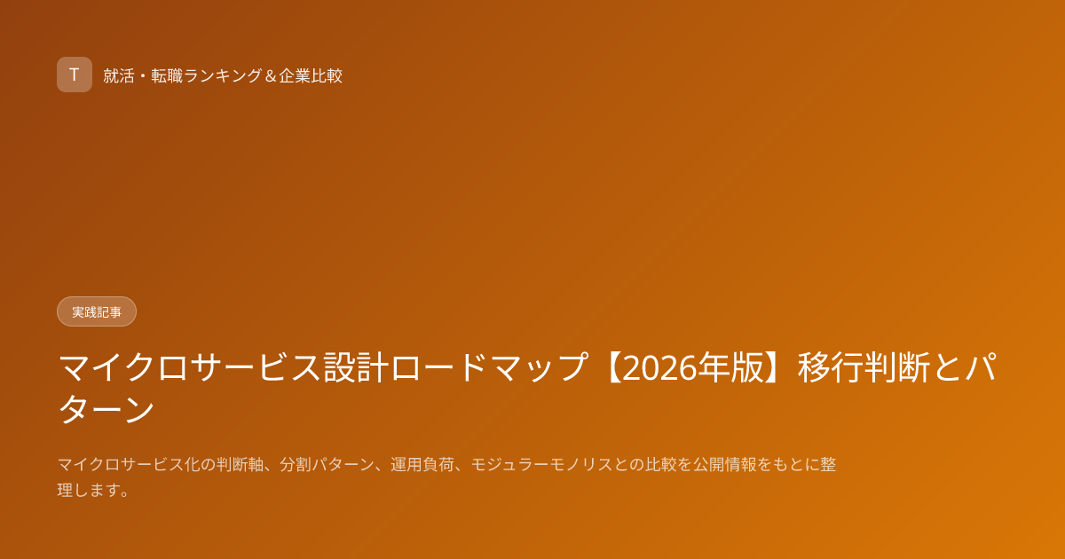 マイクロサービス設計ロードマップ【2026年版】移行判断とパターン