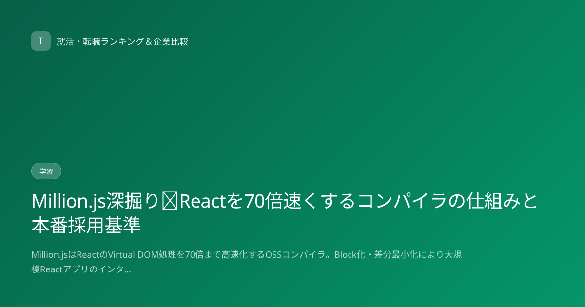 Million.js深掘り｜Reactを70倍速くするコンパイラの仕組みと本番採用基準