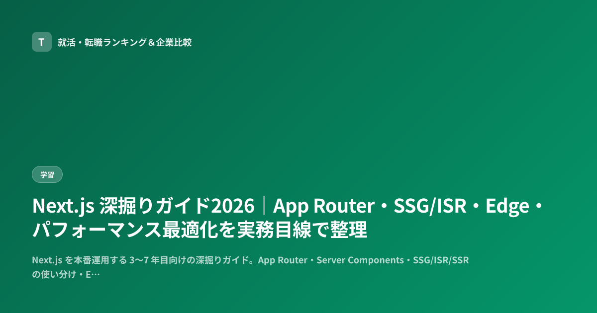 Next.js 深掘りガイド2026｜App Router・SSG/ISR・Edge・パフォーマンス最適化を実務目線で整理