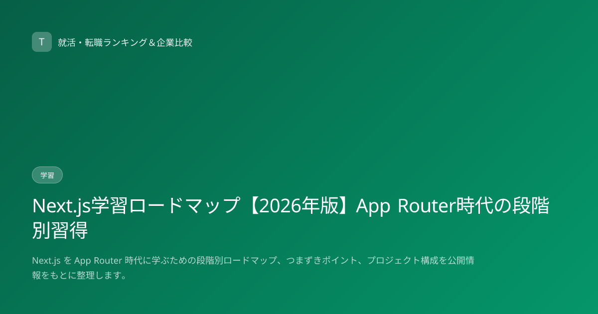 Next.js学習ロードマップ【2026年版】App Router時代の段階別習得