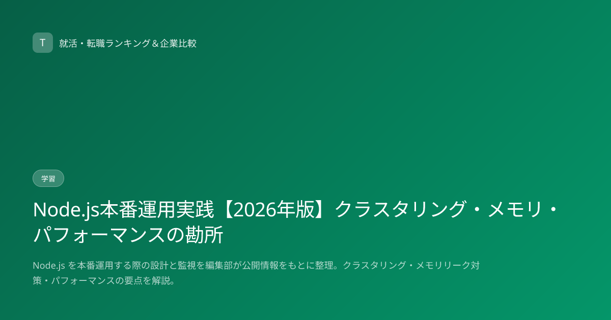 Node.js本番運用実践【2026年版】クラスタリング・メモリ・パフォーマンスの勘所
