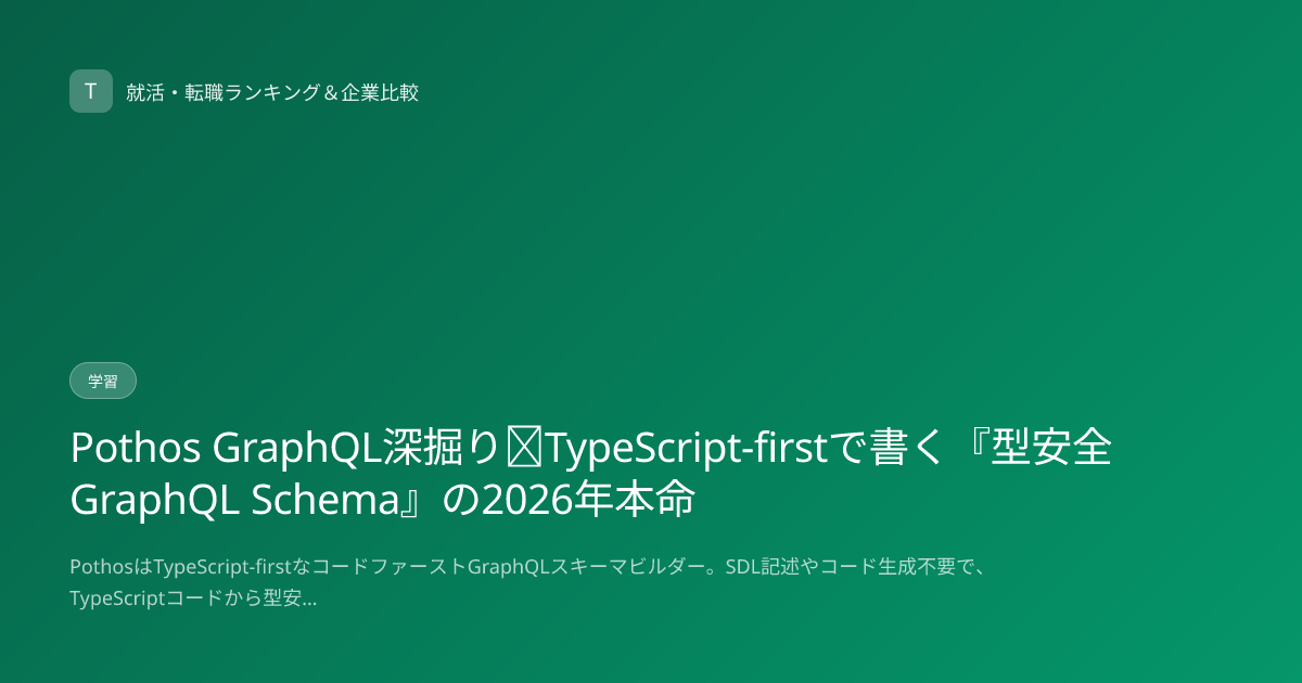 Pothos GraphQL深掘り｜TypeScript-firstで書く『型安全GraphQL Schema』の2026年本命