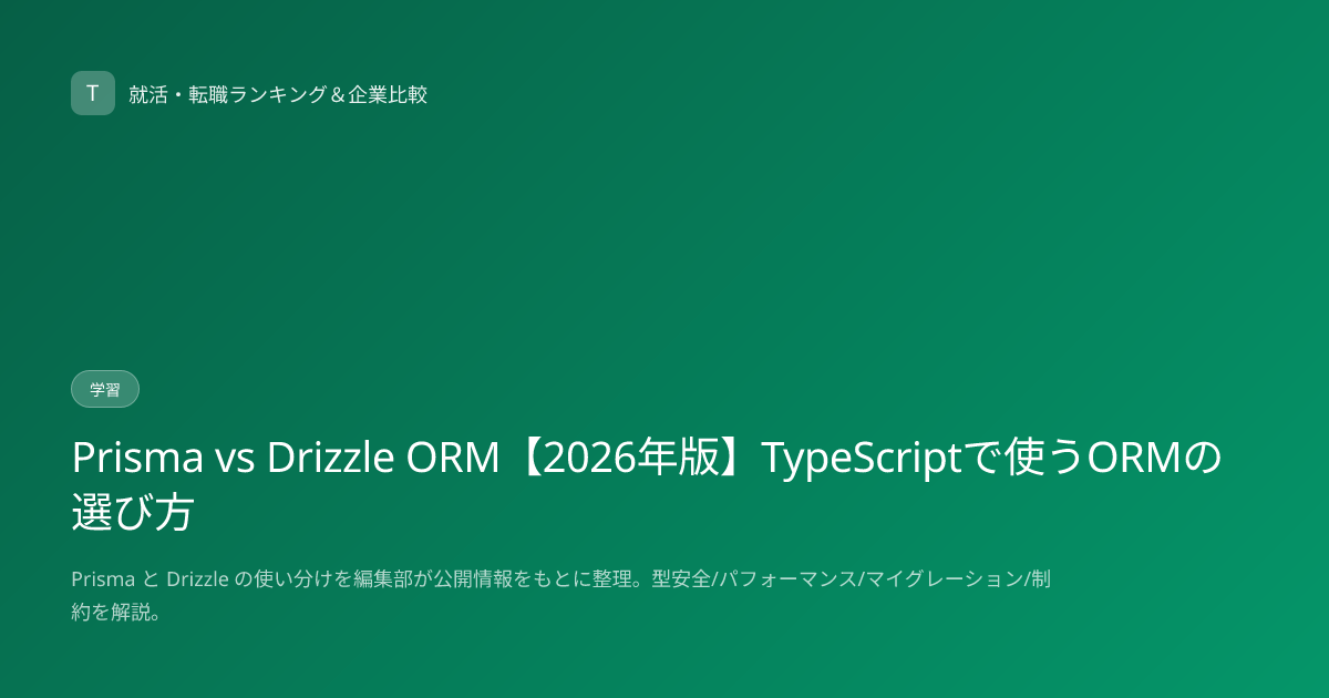 Prisma vs Drizzle ORM【2026年版】TypeScriptで使うORMの選び方