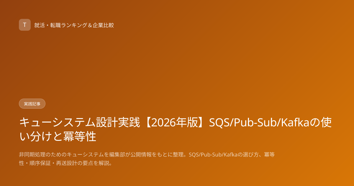 キューシステム設計実践【2026年版】SQS/Pub-Sub/Kafkaの使い分けと冪等性
