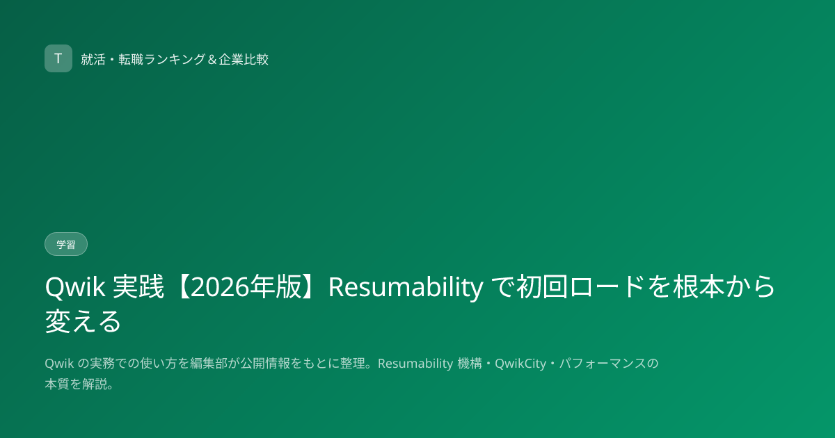 Qwik 実践【2026年版】Resumability で初回ロードを根本から変える