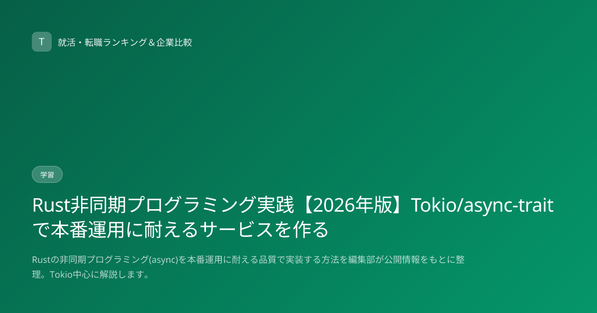 Rust非同期プログラミング実践【2026年版】Tokio/async-traitで本番運用に耐えるサービスを作る