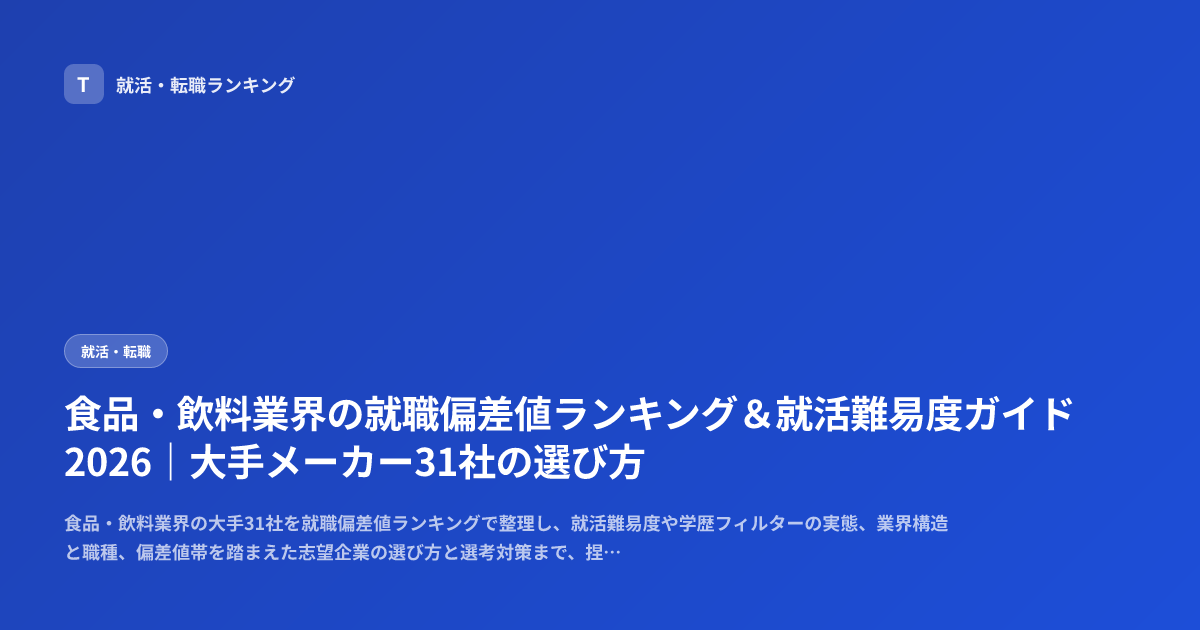 食品・飲料業界の就職偏差値ランキング＆就活難易度ガイド2026｜大手メーカー31社の選び方