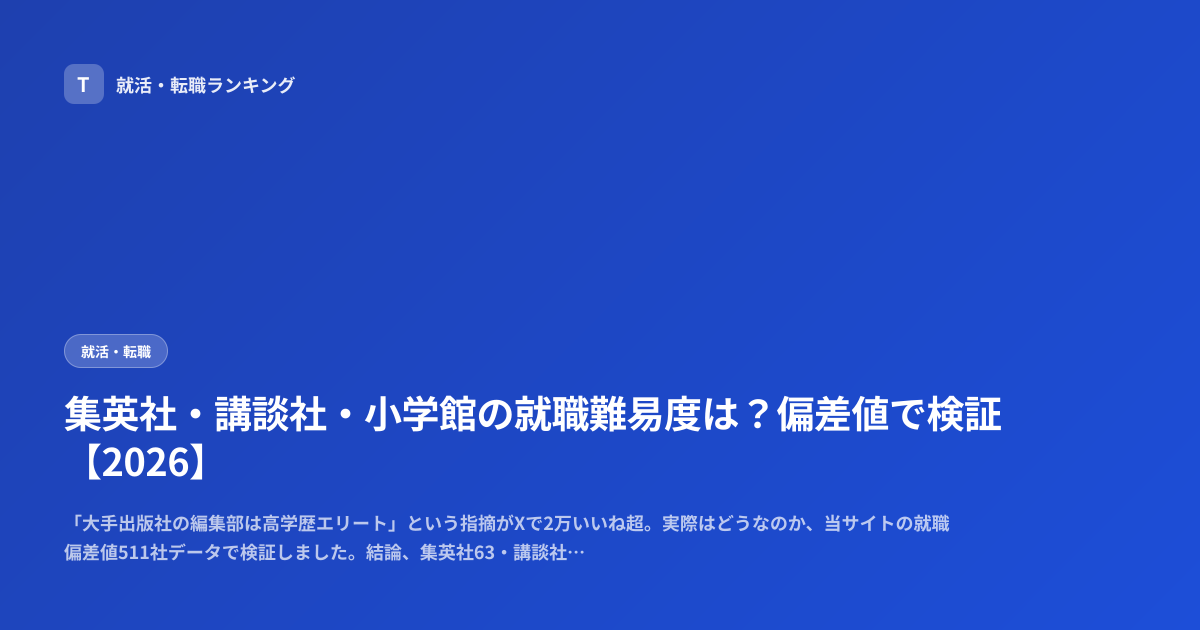 集英社・講談社・小学館の就職難易度は？偏差値で検証【2026】