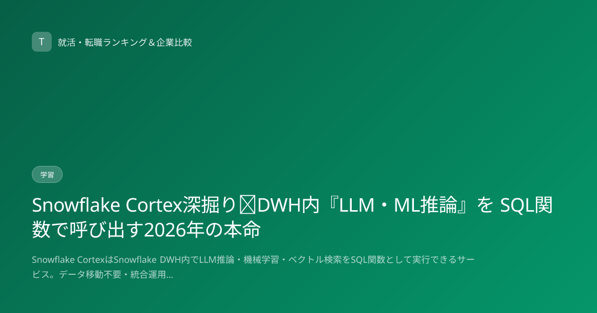 Snowflake Cortex深掘り｜DWH内『LLM・ML推論』を SQL関数で呼び出す2026年の本命