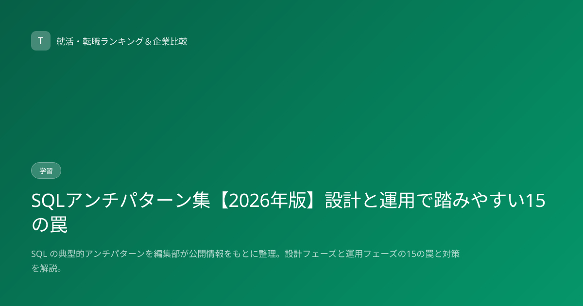 SQLアンチパターン集【2026年版】設計と運用で踏みやすい15の罠