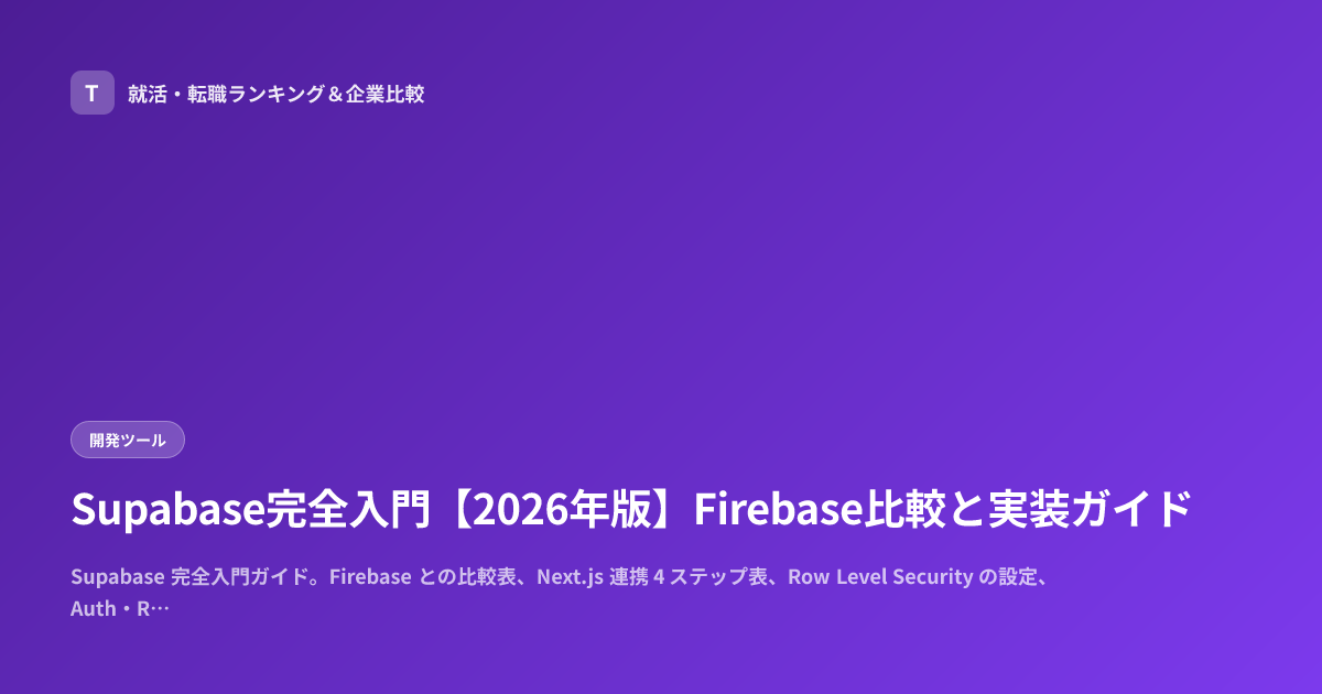 Supabase完全入門【2026年版】Firebase比較と実装ガイド