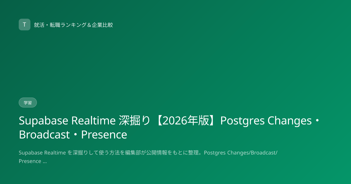 Supabase Realtime 深掘り【2026年版】Postgres Changes・Broadcast・Presence