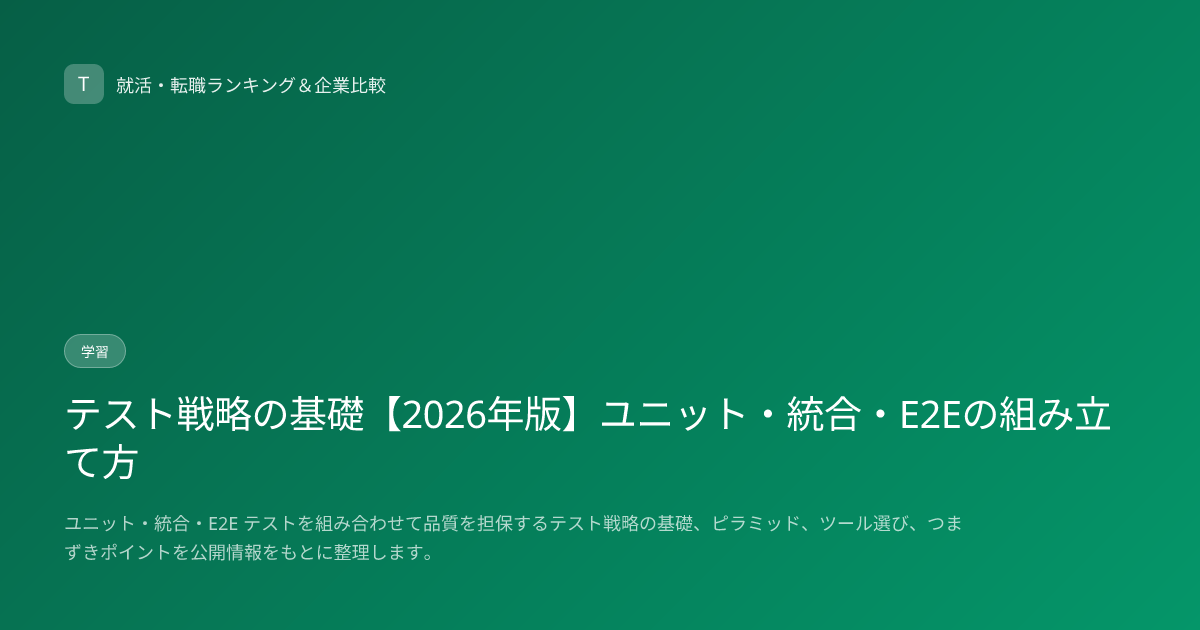 テスト戦略の基礎【2026年版】ユニット・統合・E2Eの組み立て方