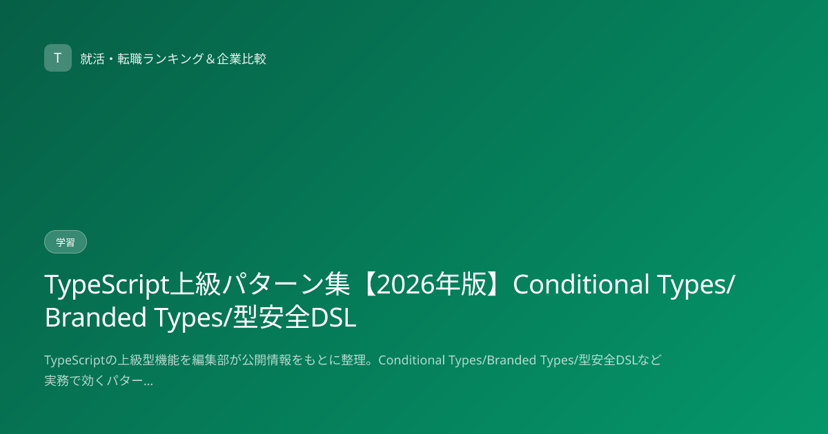 TypeScript上級パターン集【2026年版】Conditional Types/Branded Types/型安全DSL