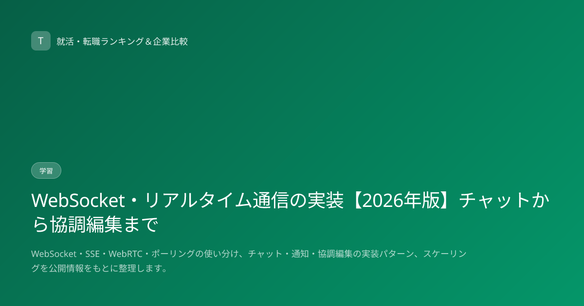 WebSocket・リアルタイム通信の実装【2026年版】チャットから協調編集まで
