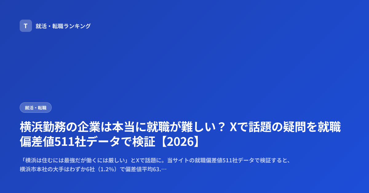 横浜勤務の企業は本当に就職が難しい？ Xで話題の疑問を就職偏差値511社データで検証【2026】
